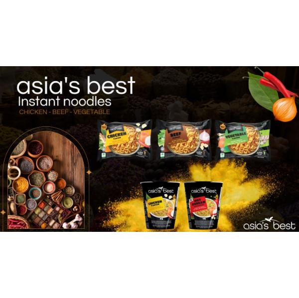 Asia`s best Chicken Flavour 65 g, Asia`s best Beef Flavour 65 g, Asia`s best Vegetable Flavour 65 g, Asia`s best Chicken Flavor (Зі смаком Курки) 60 g, Asia`s best Hot Korean (Гостра по-корейські) 60 g